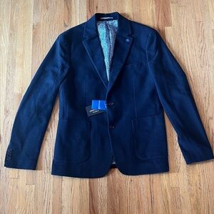 Report Collection Navy and White Comfort Knit Blazer